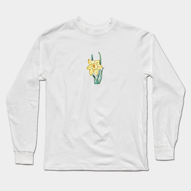 watercolor drawing of daffodil Long Sleeve T-Shirt by Art by Taya 